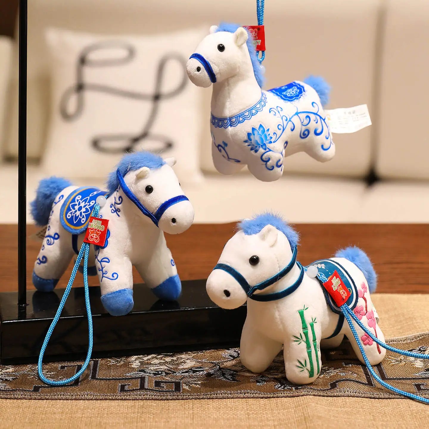 12CM Cute Mini Horse Pendant Keychian Plush Toy Kawaii Lifelike Animal Simulation Stuffed Doll Bag Decor
