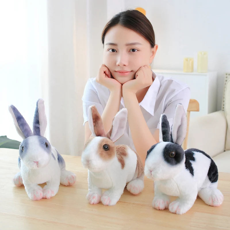 3 Colour Simulation Kawaii Realistic Rabbit Plush Toy Lifelike Animal Stuffed Doll Toys for Kids Girls Birthday Gift Room Decor