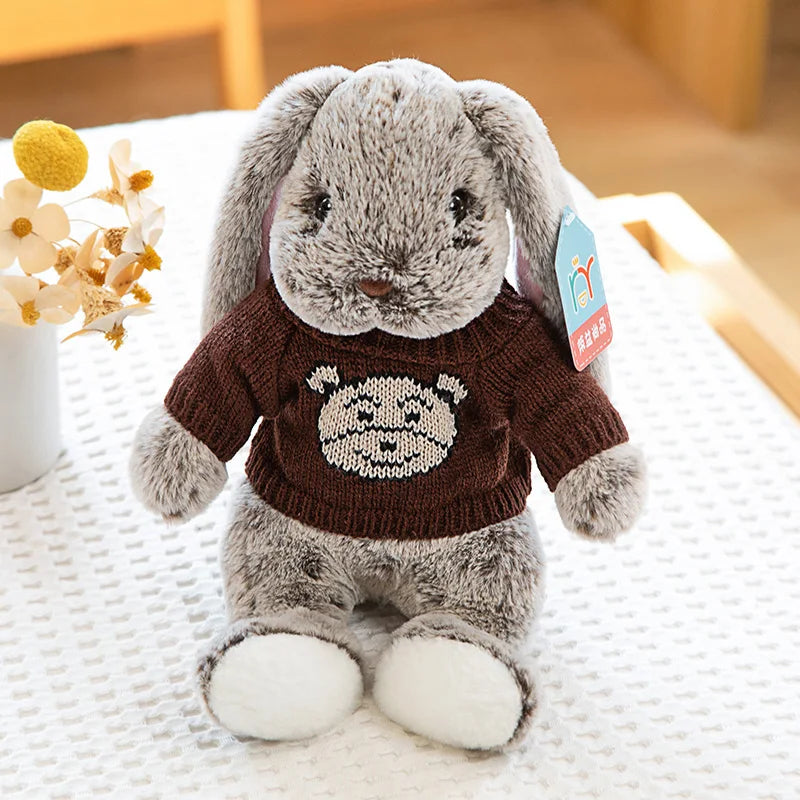 Cute Big Ear Bunny Plush Doll Cartoon Stuffed Animals Rabbit Wear Sweater Soft Baby Accompany Sleeping Pillow Girl Birthday Gift