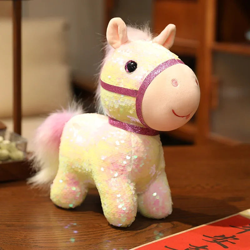 Sparkling Iridescent Glitter Horse Soft Plush Toy Calming Stress Relief Hug Pillow Cute Pendent Bag Home Decor Gift