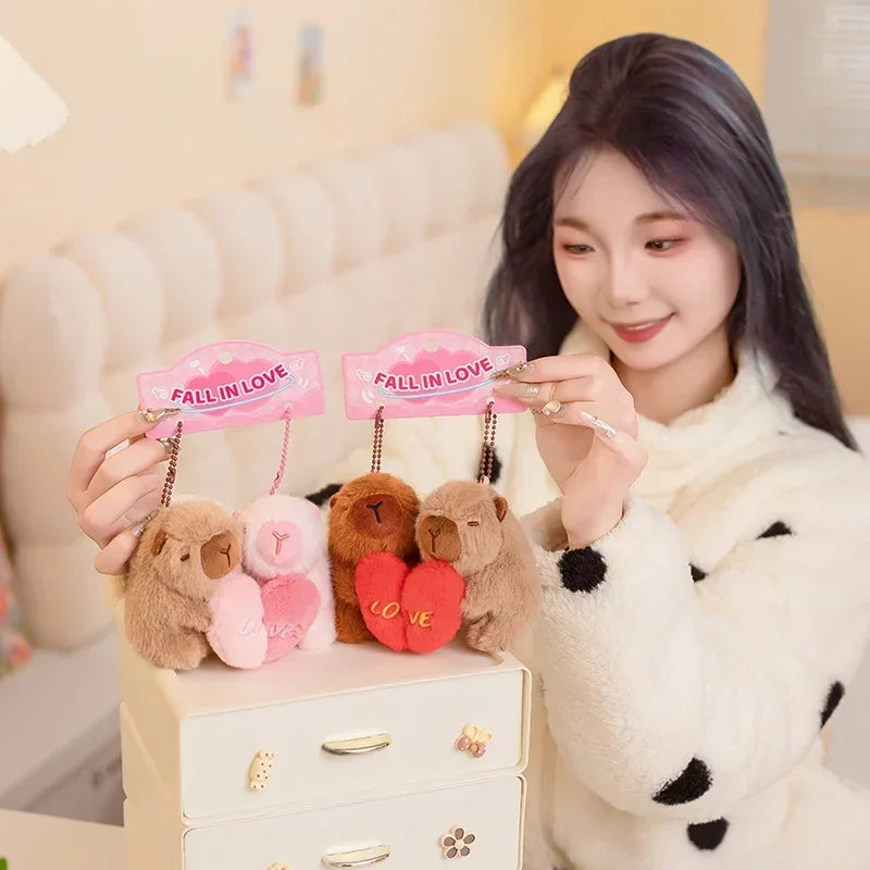 Kawaii Animal Capybara Hold Heart Plush Toys Lovely Couple Capybara Stuffed Animal Funny Doll Perfect Birthday Gift For Lovers