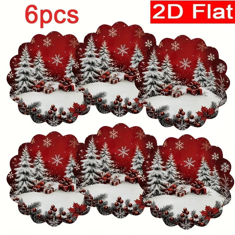Winter Snowflake Round Placemats Set of 6, 38 cm Seasonal Table Mats for Cozy Christmas Dinners and Holiday Gatherings