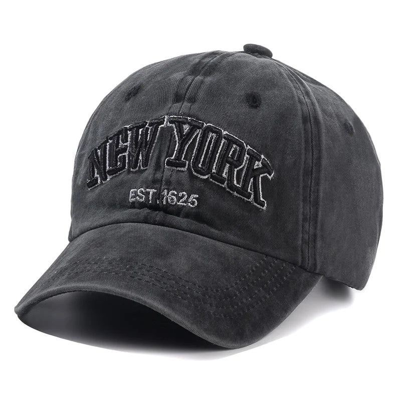 Vintage Washed Cotton Dad Hat – Unisex Distressed "New York" Embroidered Baseball Cap