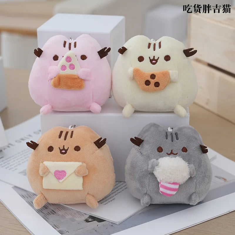 JELLY SIGHT Adorable Food - Loving Plush Chubby Cat Keychains Set, Soft PP Cotton Filled, for All Ages