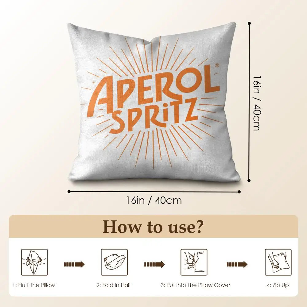 LOGO A-APEROL SPRITZ Cushion Cover Natural Linen Organic Fabric Double-Sided Printing Sofa Home Decor Gift Pillow Case