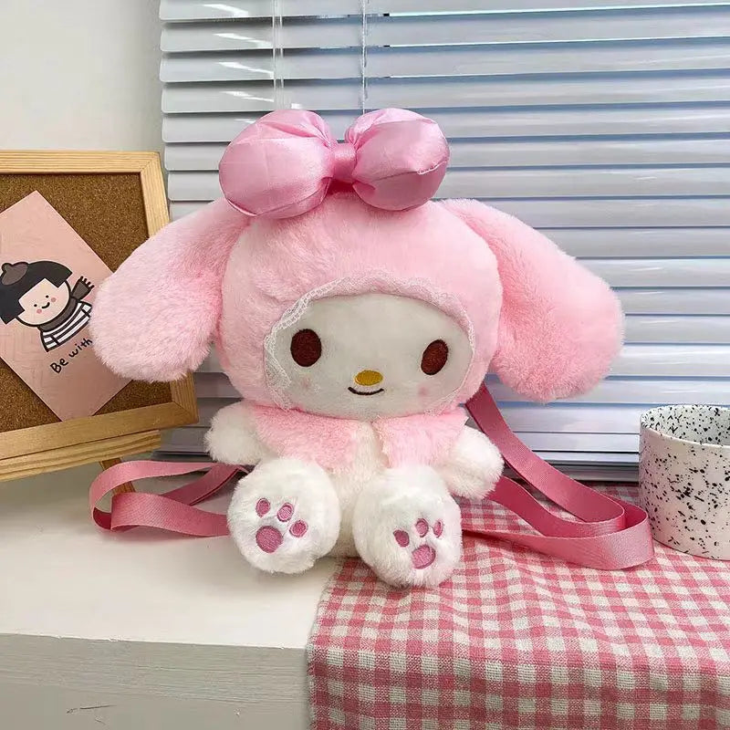 Kawaii Sanrio Melody Plush Backpack Cute Stuffed Animals Dolls Toys Plushie Bag Anime Cartoon Shoulder Backpacks Girl Gifts