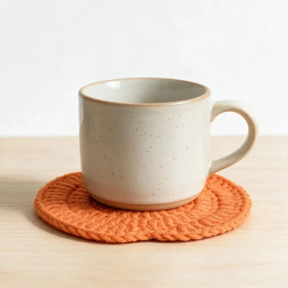 Crocheted Pumpkin Drink Coasters, Set of 6 Yarn Cup Mats in Autumn Colorways for Coffee Tables and Halloween Gatherings
