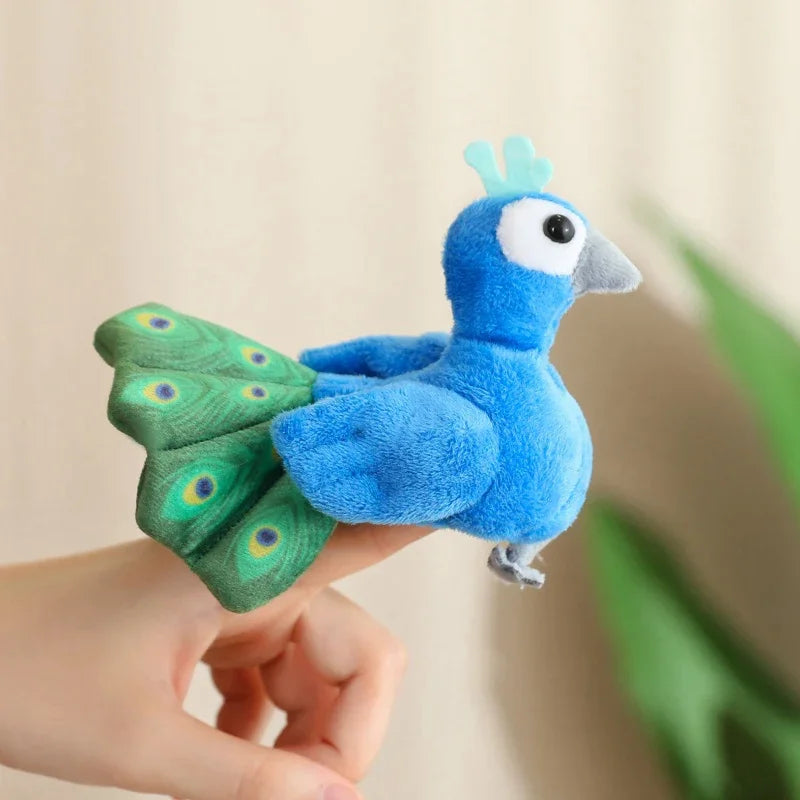 Cute Cartoon Animal Plush Hand Finger Puppet Toys Soft Mini Lifelike Parrot Peacock Shark Octopus Toys Funny Finger Game Props