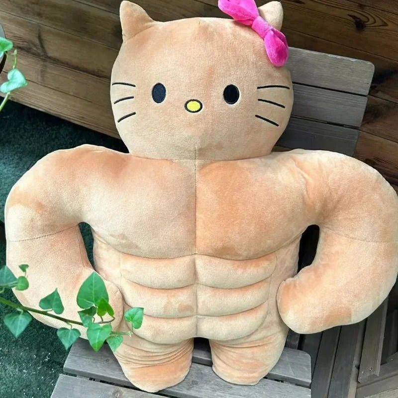 Sanrio Kawaii Hello Kitty Muscle Plush Funny Chest Muscle Abdominal Boyfriend Pillow Pom Pom Purin Doll Plush Christmas Gift