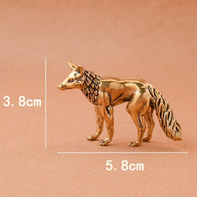 Mini Fox Desk Figurine, Brass-Tone Animal Sculpture in Sitting or Standing Style for Bookshelves, Office Desks and Thoughtful Gifts