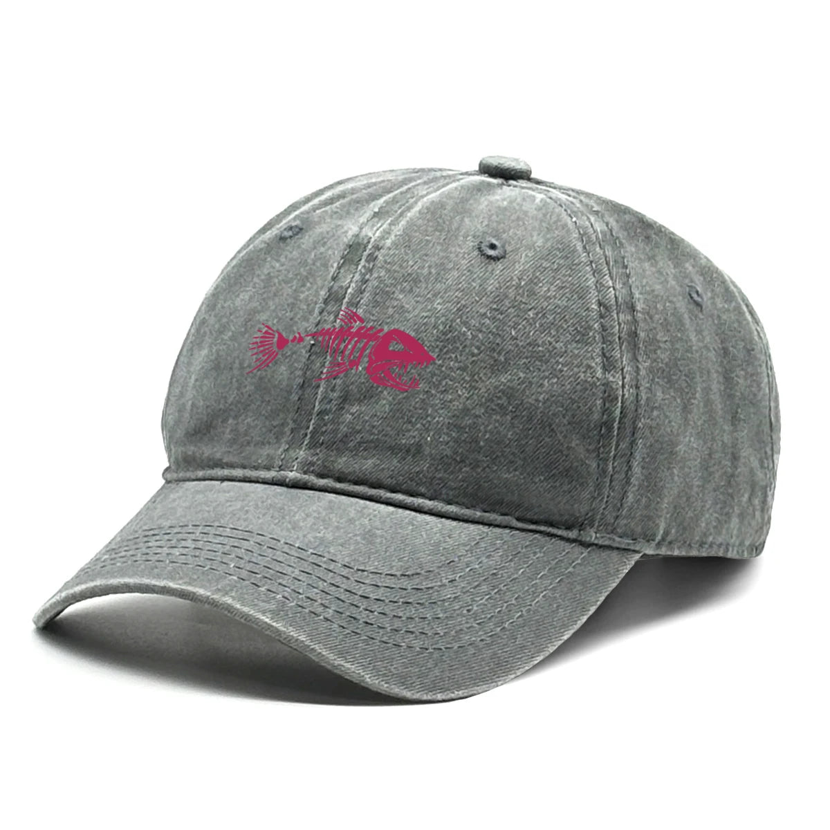Vintage Washed Fish Skeleton Baseball Cap | Distressed Unisex Snapback Trucker Hat