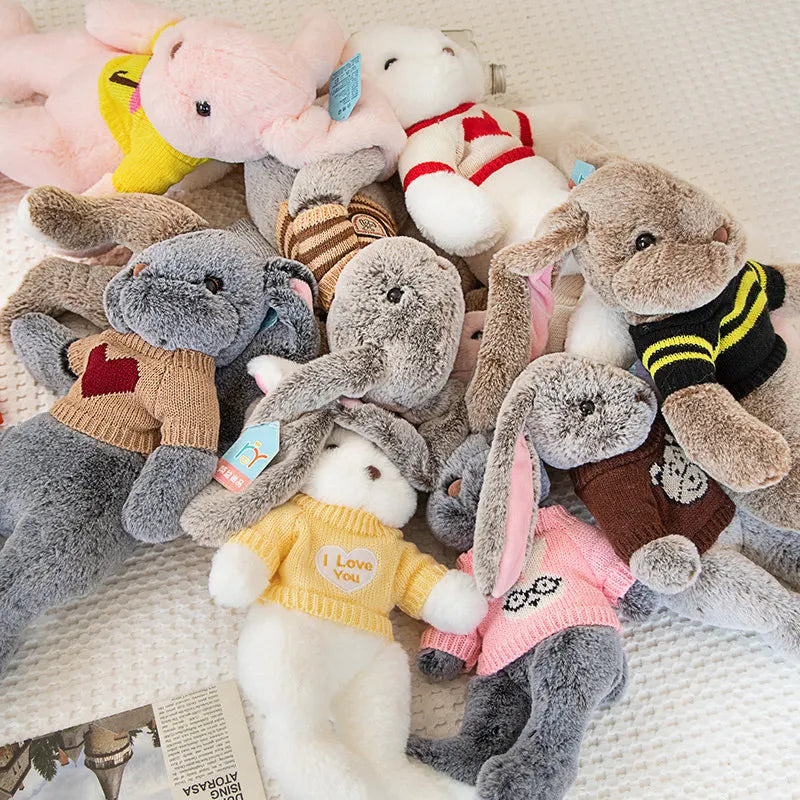 Cute Big Ear Bunny Plush Doll Cartoon Stuffed Animals Rabbit Wear Sweater Soft Baby Accompany Sleeping Pillow Girl Birthday Gift