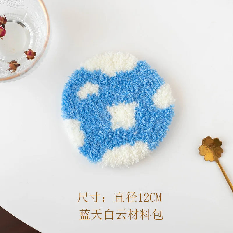 Three Dimensional Floral Punch Needle Coaster Craft Kit for Beginners Handmade Mug Rugs
