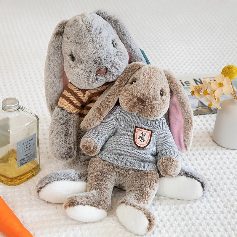 Cute Big Ear Bunny Plush Doll Cartoon Stuffed Animals Rabbit Wear Sweater Soft Baby Accompany Sleeping Pillow Girl Birthday Gift