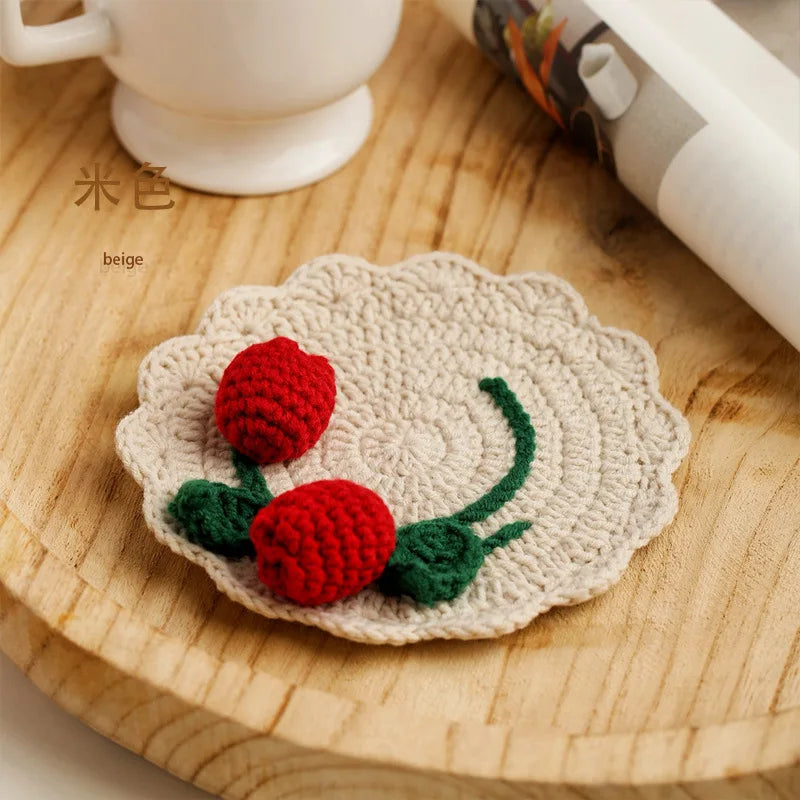 Knitted Flower Pattern Drink Coaster for Coffee Tables Kitchen Decor and Everyday Gifting