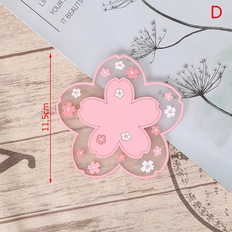 Cherry Blossom Non Slip Drink Coaster Set for Cups Coffee Tables and Kitchen Decor