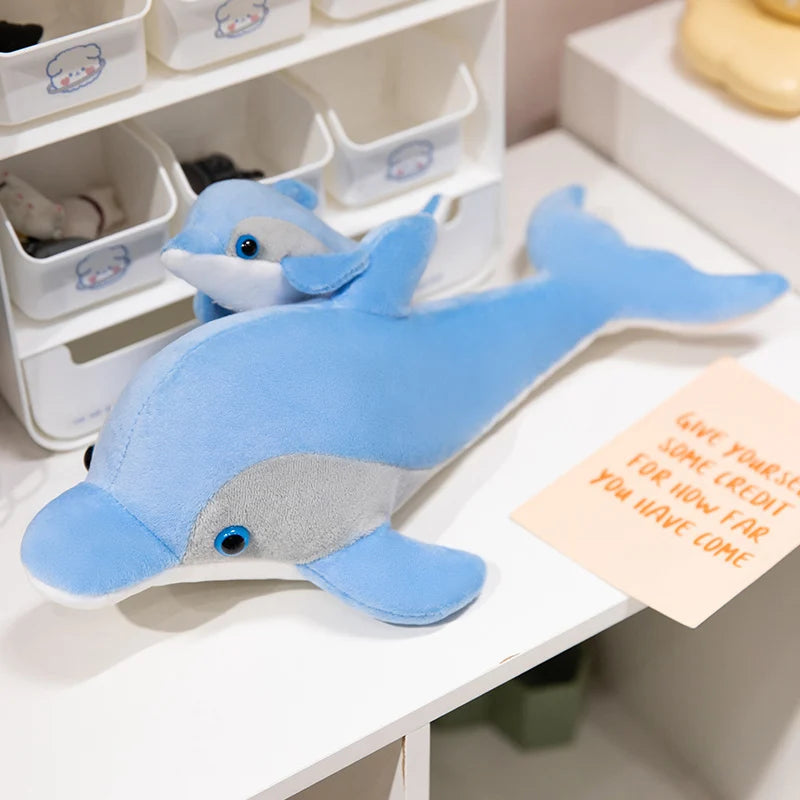 New Lovely Mother And Son Blue Dolphin Plush Toys Stuffed Soft Cute Animal Dolls Sofa Decor Baby Pillow Cushion for Kids Gifts
