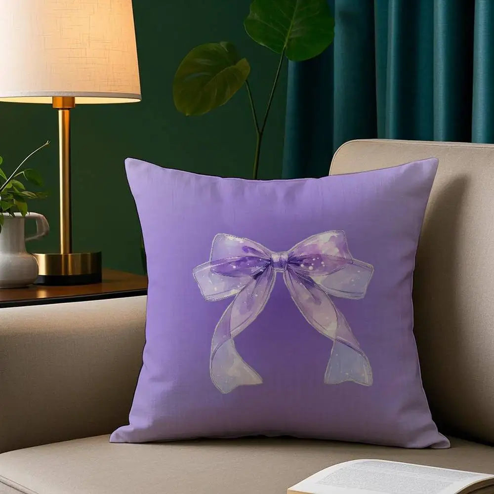 Lavender Bow Short Plush Pillow Cover