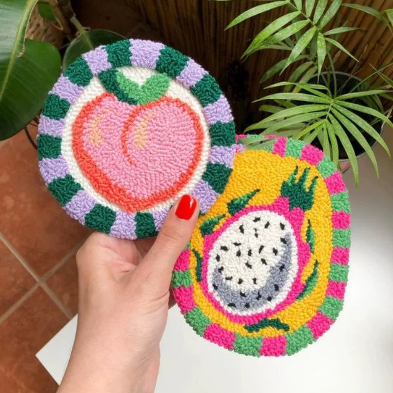 Three Dimensional Floral Punch Needle Coaster Craft Kit for Beginners Handmade Mug Rugs