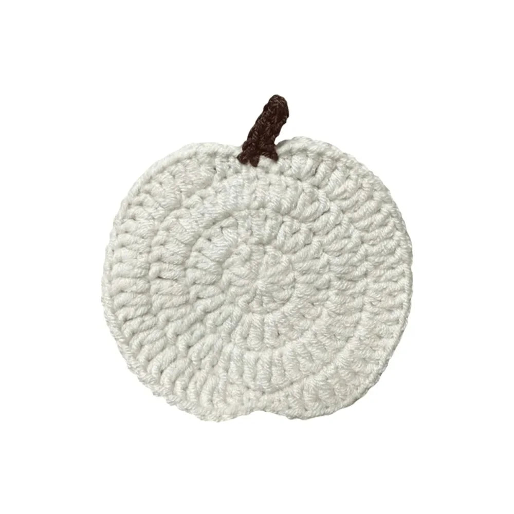 Crocheted Pumpkin Drink Coasters, Set of 6 Yarn Cup Mats in Autumn Colorways for Coffee Tables and Halloween Gatherings