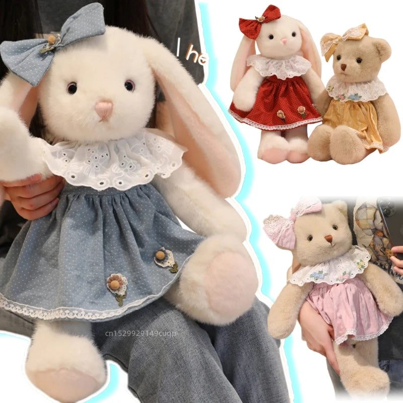 50cm Cartoon Kawaii Bow Princess Teddy Rabbit Plush Toy Pillow Running Bear Rabbit Plush Toy Home Decoration Gift For Children