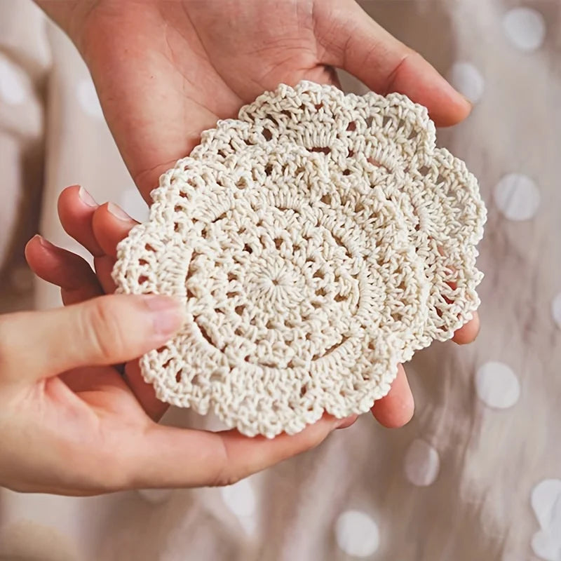 Vintage Floral Crochet Style Coaster Set of 5 for Coffee Tables Kitchen Decor and Housewarming Gifts