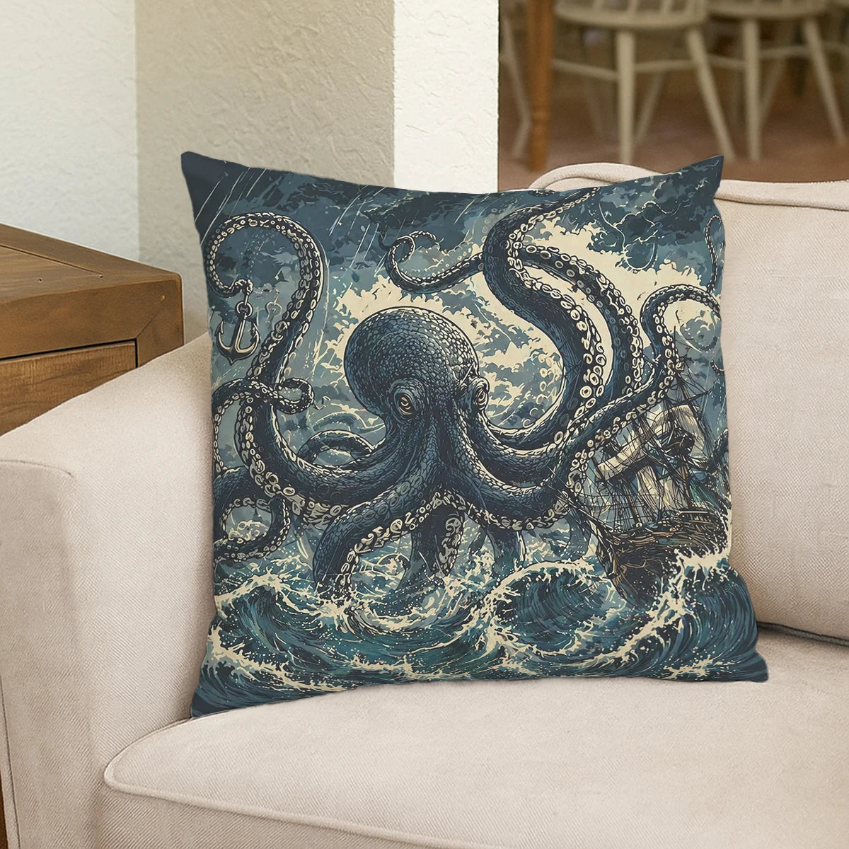 Midnight Cottage Printed Pillow Cover – 44 × 44 cm