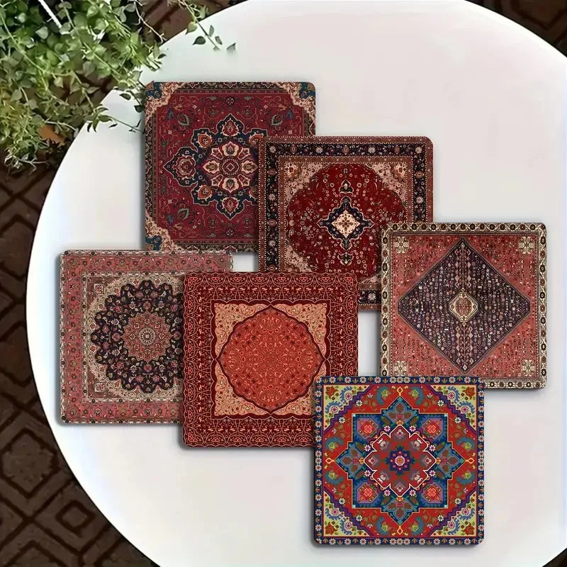 Mandala Floral Wooden Drink Coaster Set of 6 | Colorful Boho Cup Mats for Coffee Tables and Housewarming Gifts