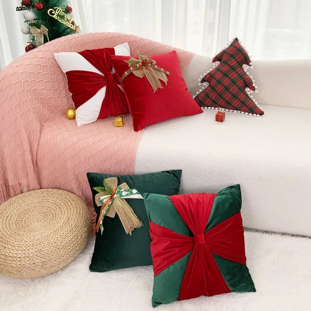 Festive Ribbon Bow Pillow Cover – 45 × 45 cm