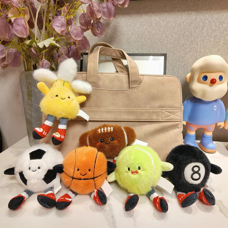 Cute Basketball Football Tennis Baseball Billiards Plush Toy Ball Keyring Soft Stuffed Ball Pillow Player Souvenir Birthday Gift