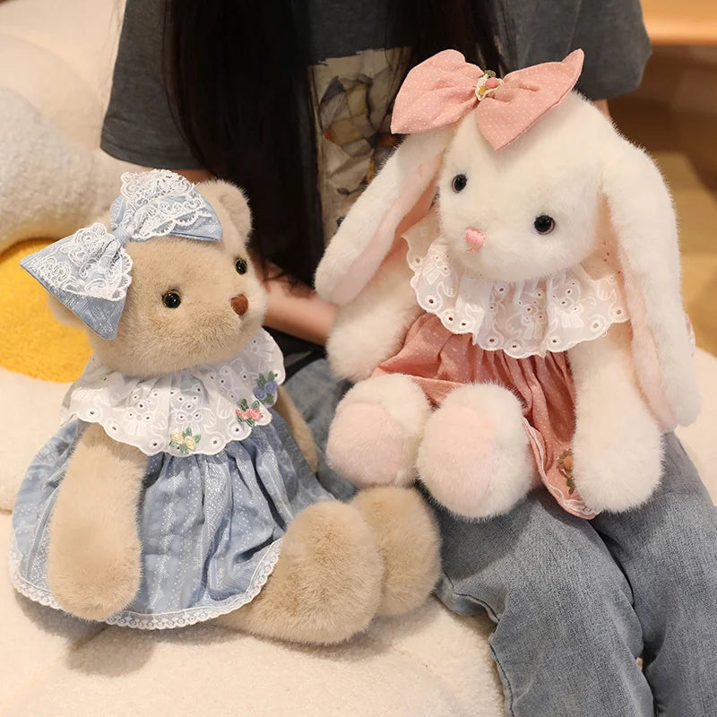 50cm Cartoon Kawaii Bow Princess Teddy Rabbit Plush Toy Pillow Running Bear Rabbit Plush Toy Home Decoration Gift For Children