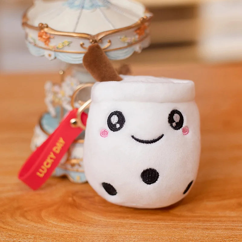 Cartoon Boba Fruit Bubble Tea Backpack Pendant   Plush Toy Stuffed Ice Cream Milk Tea  Cute Food Soft Toys Decor Girls Boys Gift