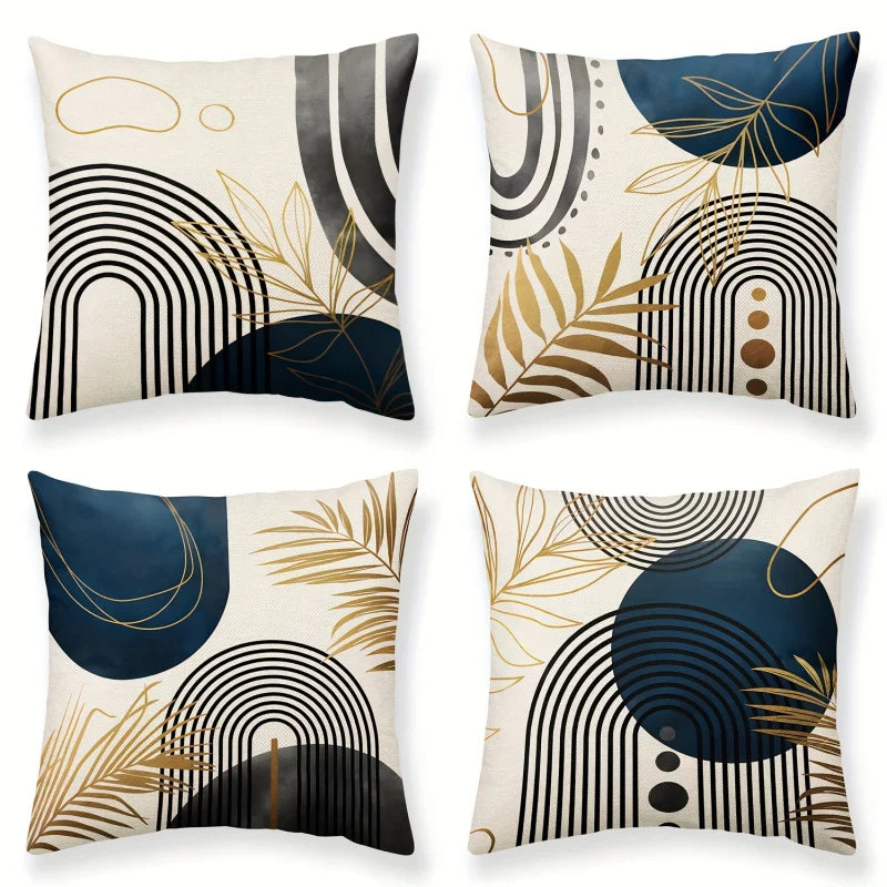 VIKAMA 4-Piece Blue And Gray Bohemian Pillowcases Mid-Century Modern Minimalist Decor For Living Room Seating