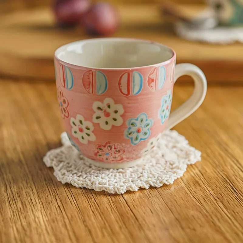 Vintage Floral Crochet Style Coaster Set of 5 for Coffee Tables Kitchen Decor and Housewarming Gifts