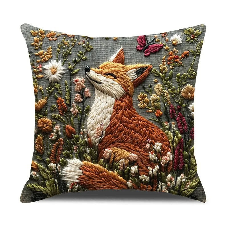 Storybook Animal Stitch-Effect Printed Pillow Cover
