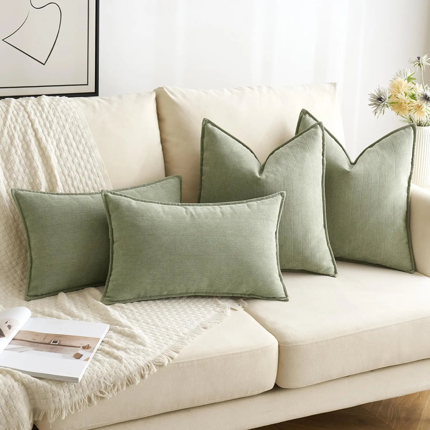 Pack of 2 Pillow Covers Soft Chenille Luxurious Couch Throw Pillows Farmhouse Cushion Covers with Elegant Design for Home Decor