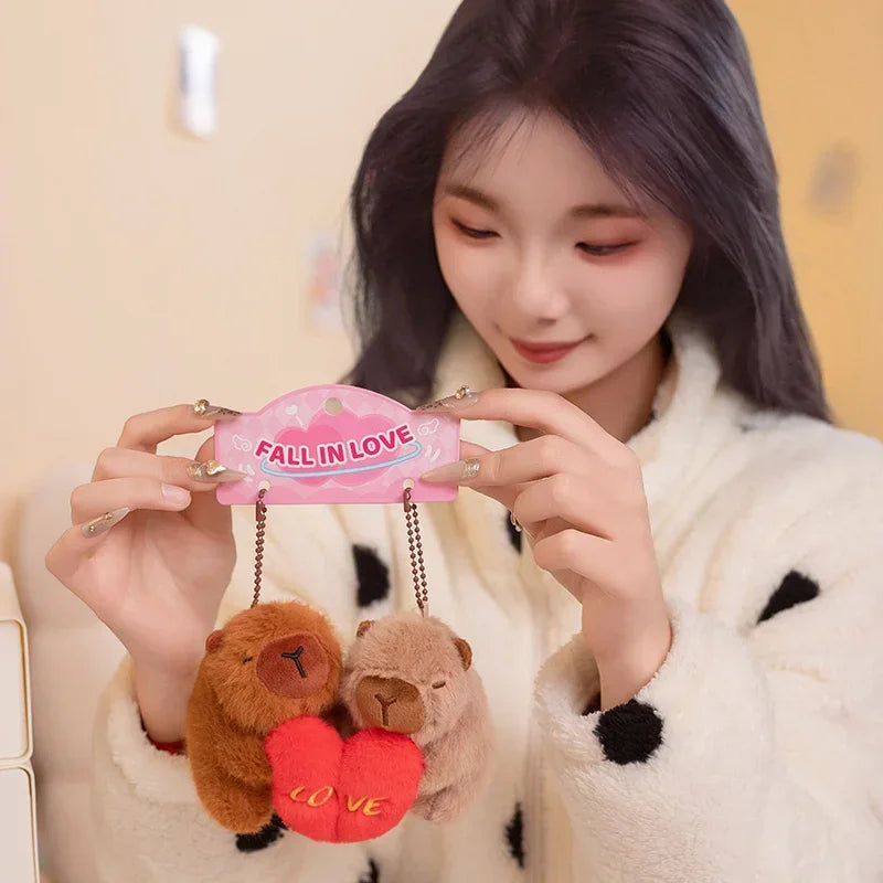 Kawaii Animal Capybara Hold Heart Plush Toys Lovely Couple Capybara Stuffed Animal Funny Doll Perfect Birthday Gift For Lovers