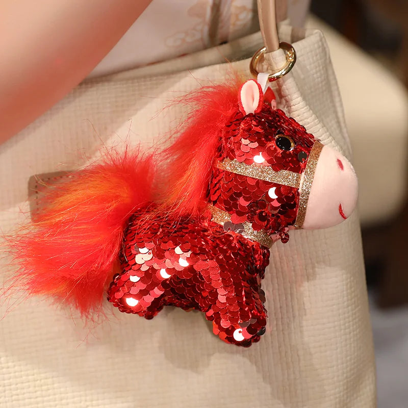 Sparkling Iridescent Glitter Horse Soft Plush Toy Calming Stress Relief Hug Pillow Cute Pendent Bag Home Decor Gift