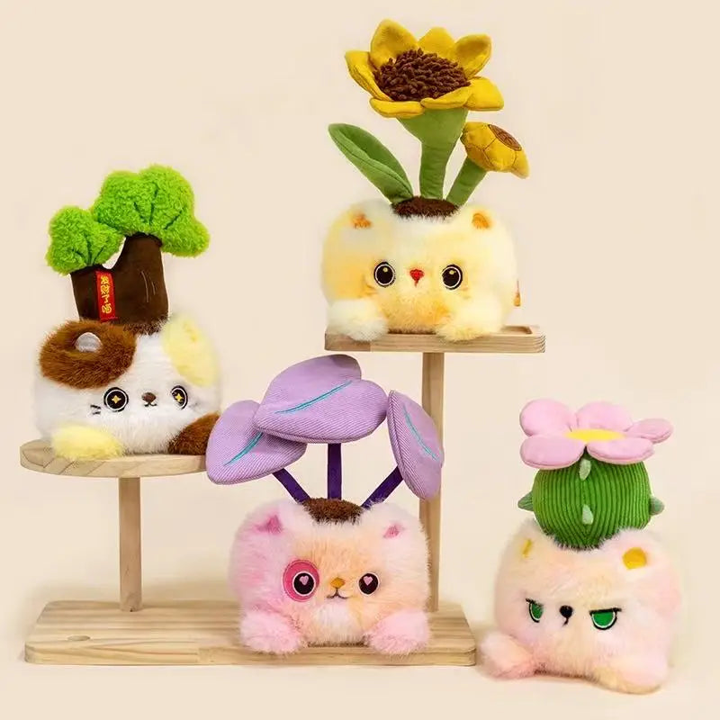 “17cm Cactus Kitty Plush - Pink Cat with Blooming Cactus Flower, Soft Stuffed Animal Toy with Healing Charm for Kids & Adults”