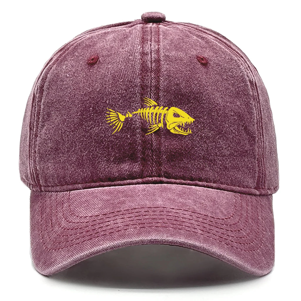 Vintage Washed Fish Skeleton Baseball Cap | Distressed Unisex Snapback Trucker Hat