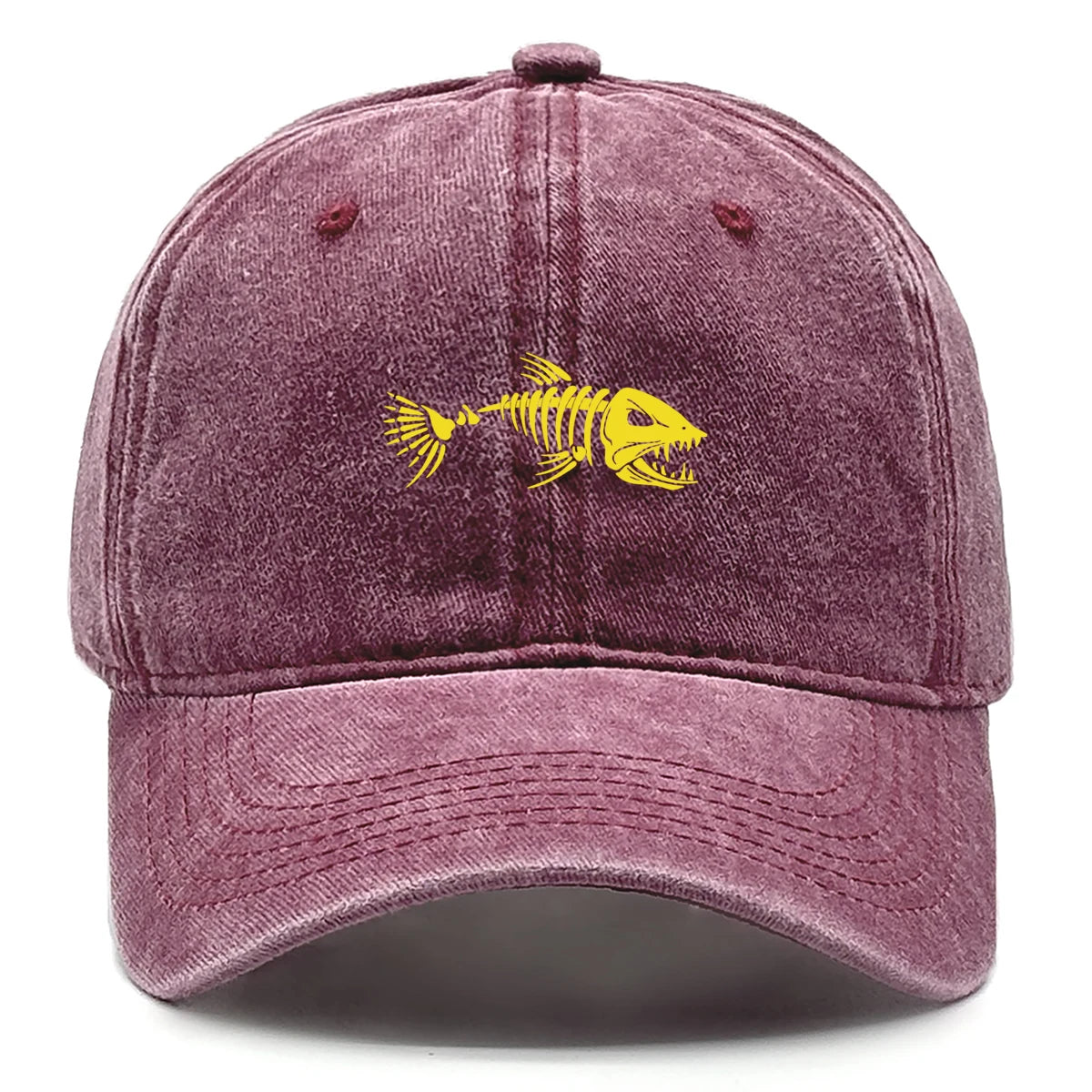 Vintage Washed Fish Skeleton Baseball Cap | Distressed Unisex Snapback Trucker Hat