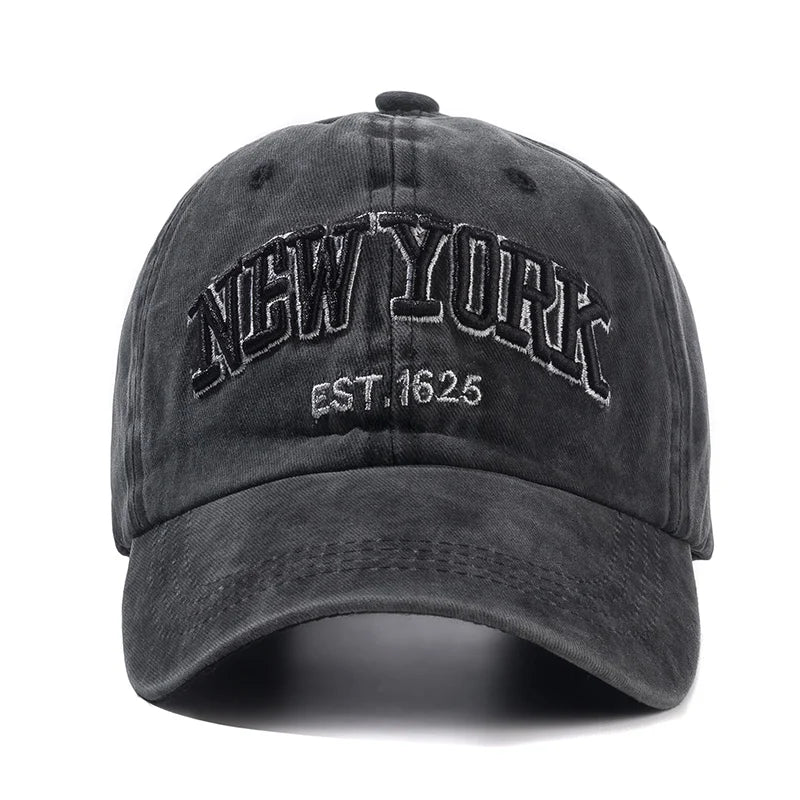 Vintage Washed Cotton Dad Hat – Unisex Distressed "New York" Embroidered Baseball Cap