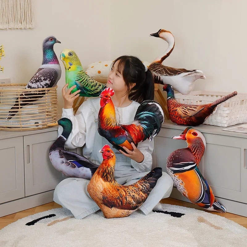 Simulation 3D Bird Plush Toy Stuffed Goose Chicken Rooster Hen Duck Pigeon Dove Parrot Pheasant Mandarin Duck Pillow Cushion