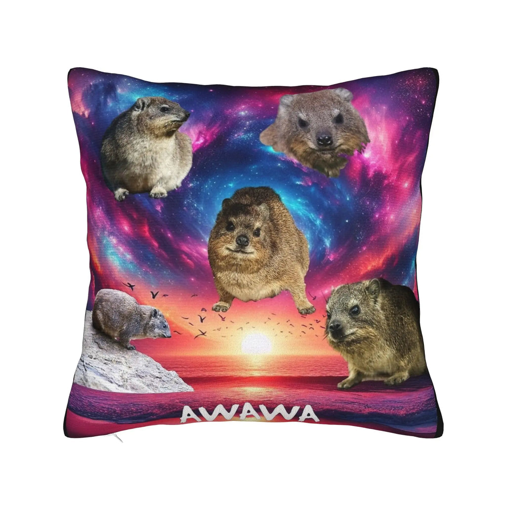 Bow-Tied Rock Hyrax Printed Pillow Cover