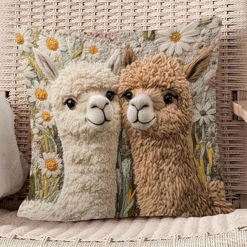 Storybook Animal Stitch-Effect Printed Pillow Cover