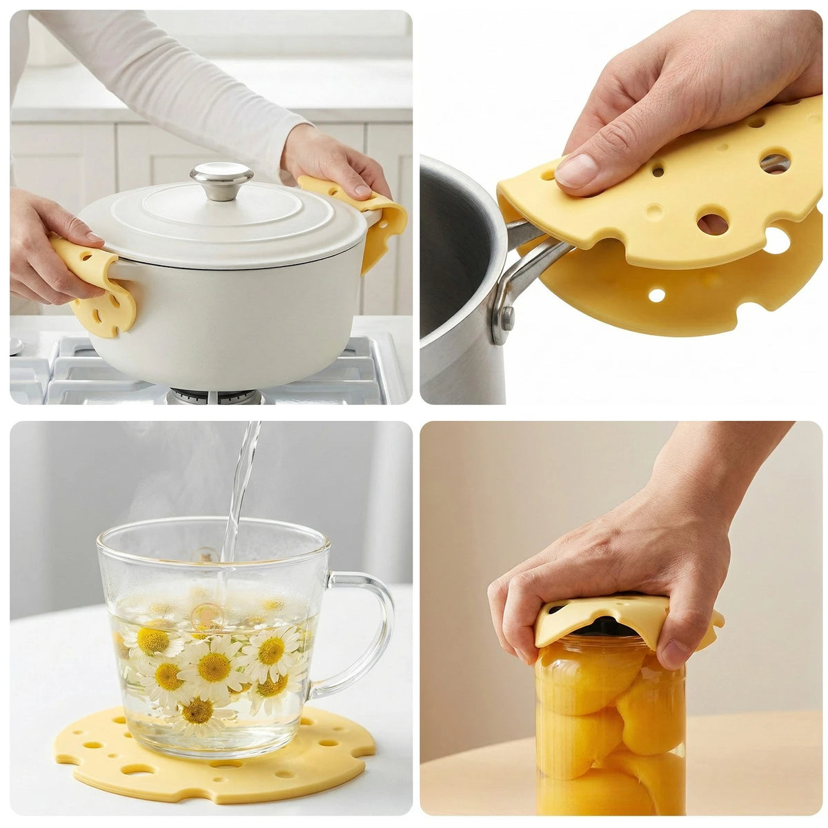 Cheese-Shaped Silicone Cup Mat, Playful 16 cm Drink Coaster in White or Yellow for Cozy Kitchen and Coffee Table Decor