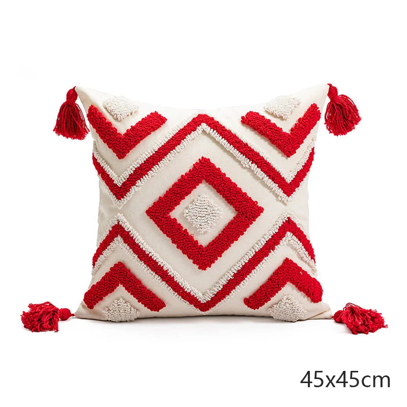 Woven Geometry Embroidered Pillow Cover – Boho Accent