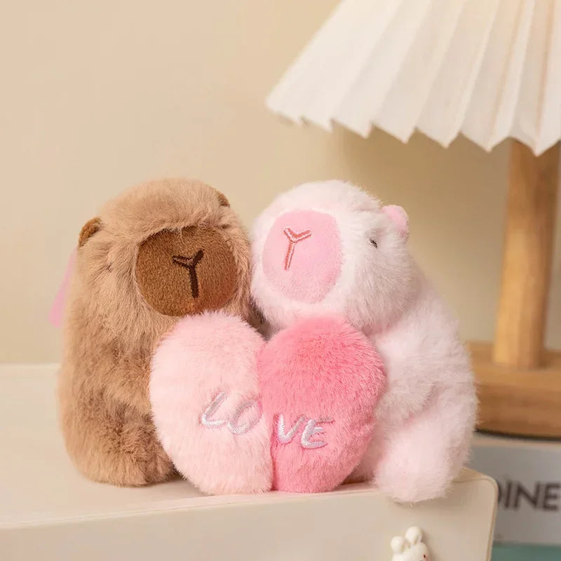 Kawaii Animal Capybara Hold Heart Plush Toys Lovely Couple Capybara Stuffed Animal Funny Doll Perfect Birthday Gift For Lovers