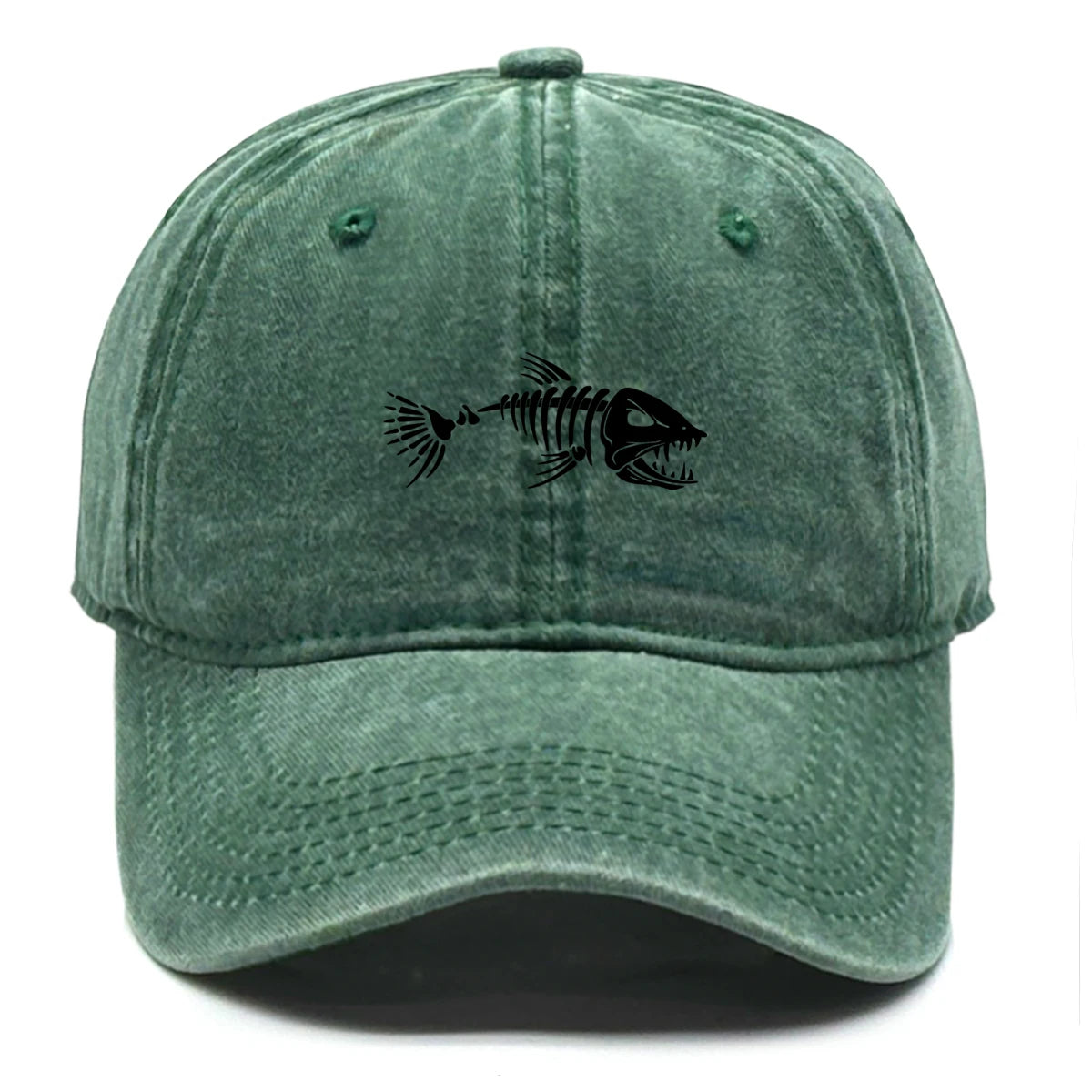 Vintage Washed Fish Skeleton Baseball Cap | Distressed Unisex Snapback Trucker Hat