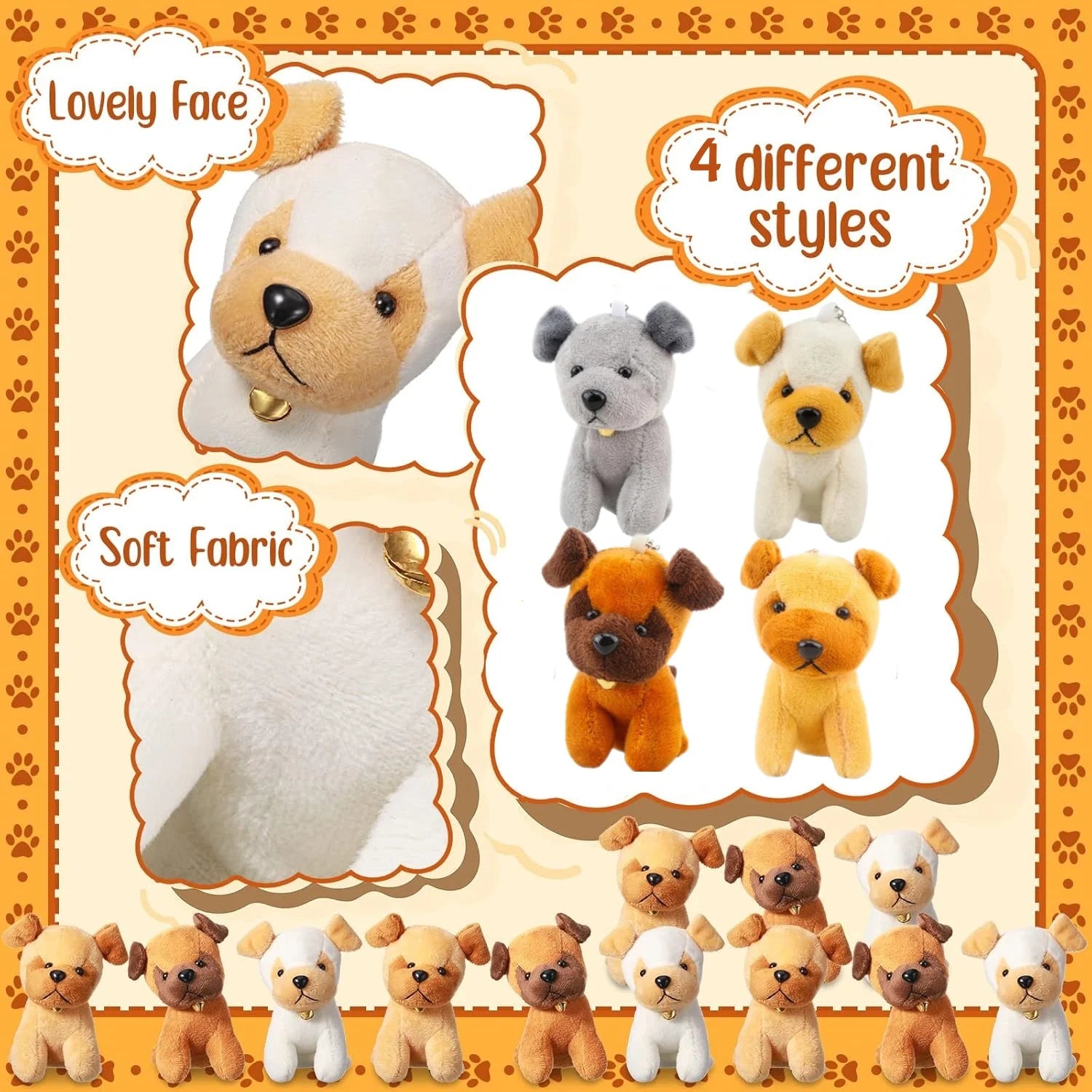 12/24PCS Mini Plush Dogs Bulk 12cm Puppy Stuffed Animals Soft Cute Small Dogs for Goodie Bags Baby Shower Birthday Party Favors